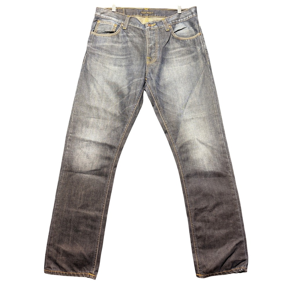 Nudie Jeans Dude Dan Men 34x32 Ink Orange Organic Cotton Straight Leg Denim